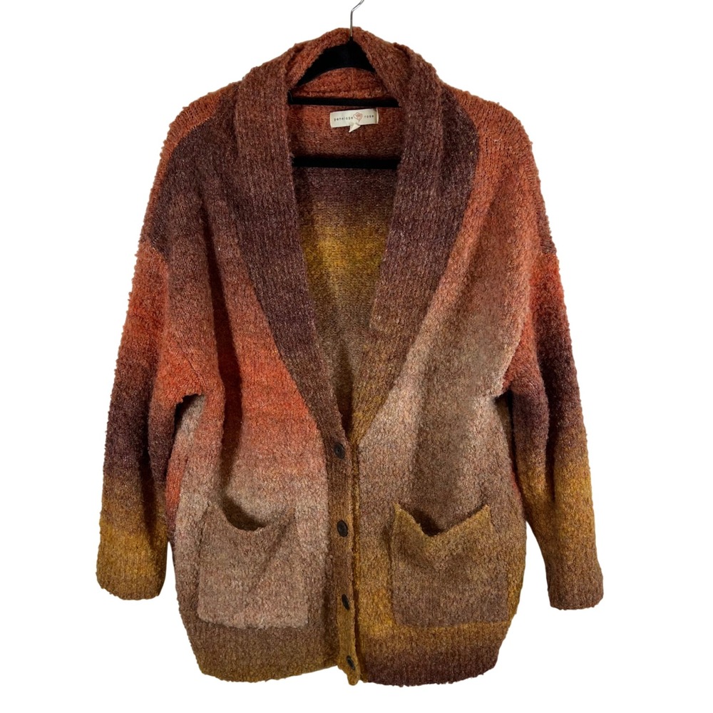 Penelope Rose Fuzzy Ombre Cardigan Sweater Small Shawl collar Boho Cozy Chunky